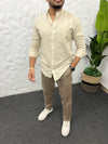 Mandarin collar blend linen shirt